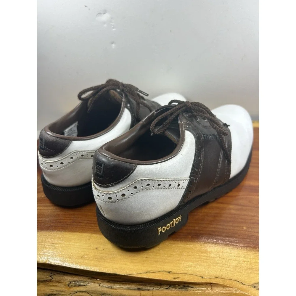 FootJoy Greenjoys Golf Shoes Mens Size 8 1/2 M Saddle White Brown 45581 - Picture 2 of 8